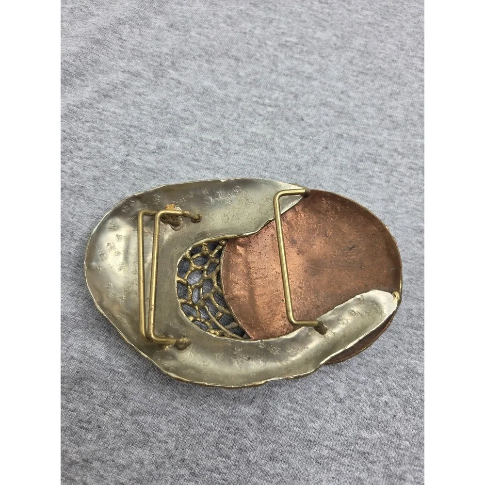 Vintage Brutalist Abstract Web Orb Copper Brass Belt Buckle